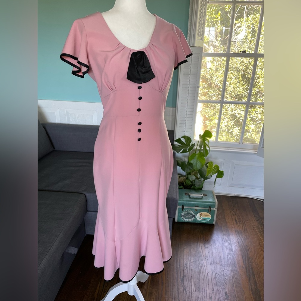 Stop Staring! Pink & Black Flutter Sleeve Flaired Tulip Skirt Rockabilly…